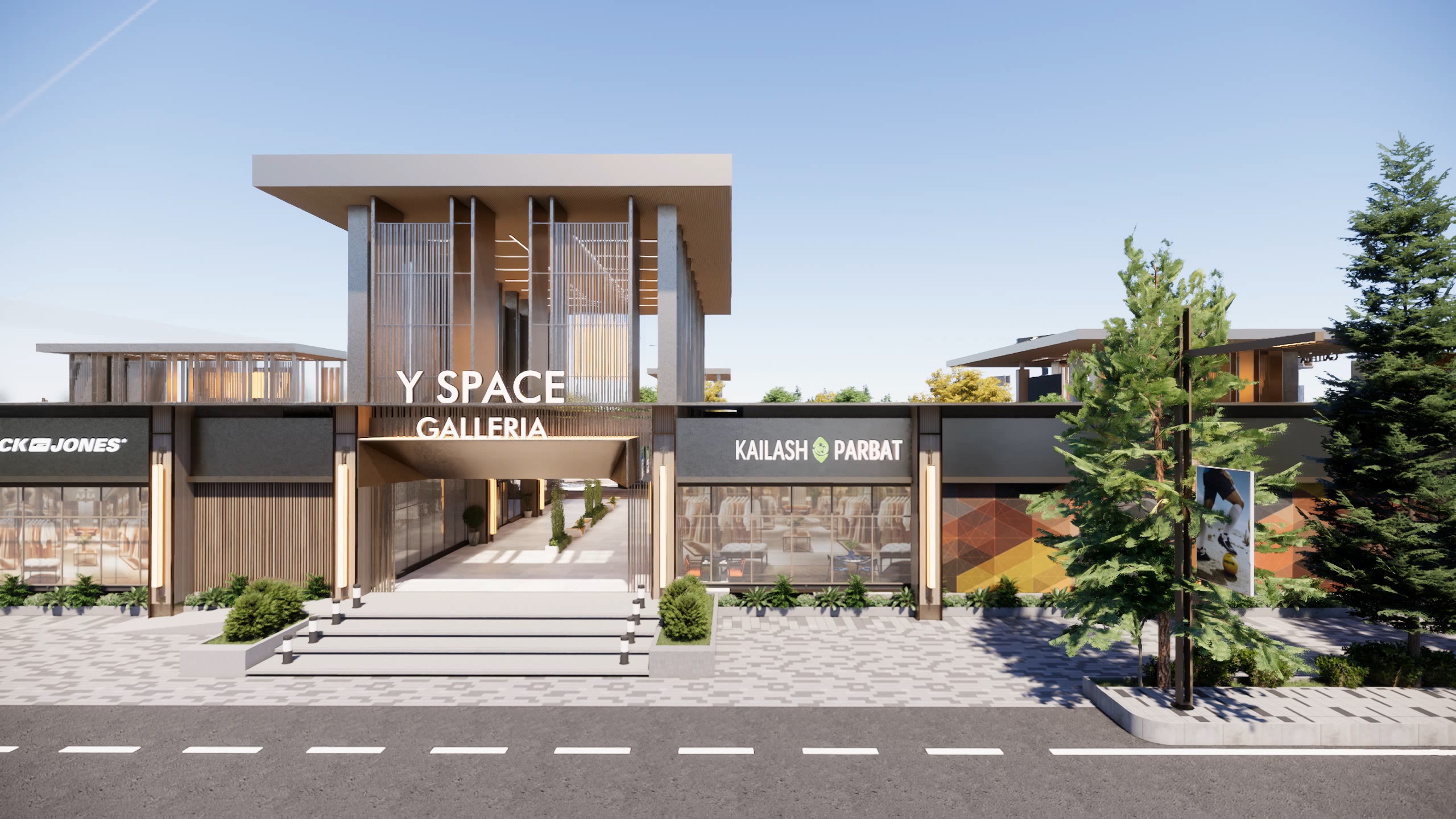 Y Space Galleria facade with flagship retail